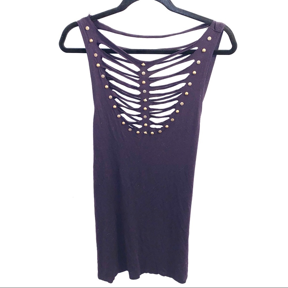 FREE PEOPLE Studded Distress-Cut Black Shift Dress